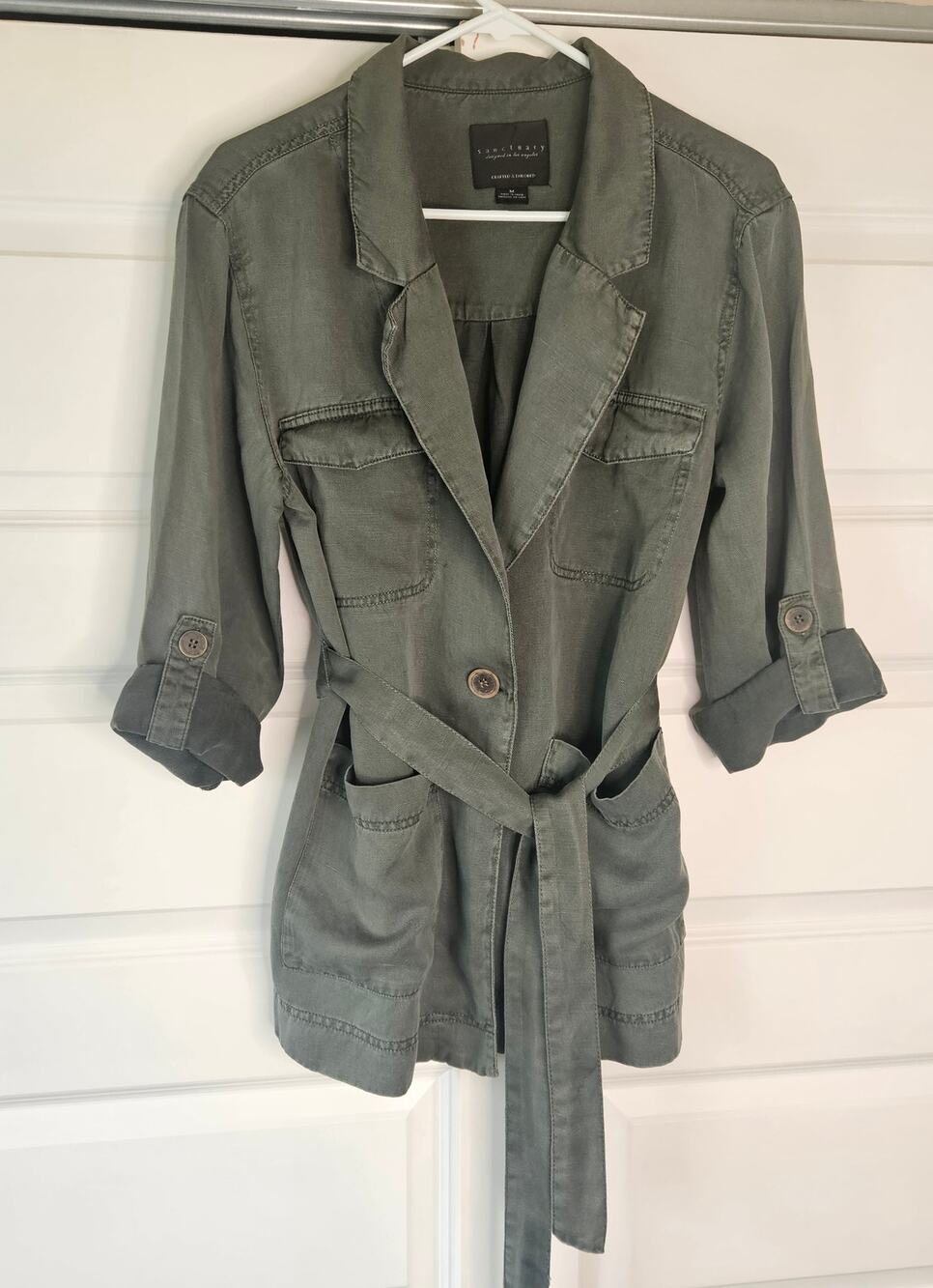 Sanctuary Belted Utility Jacket Olive Green Cargo Roll Tab Sleeve Medium